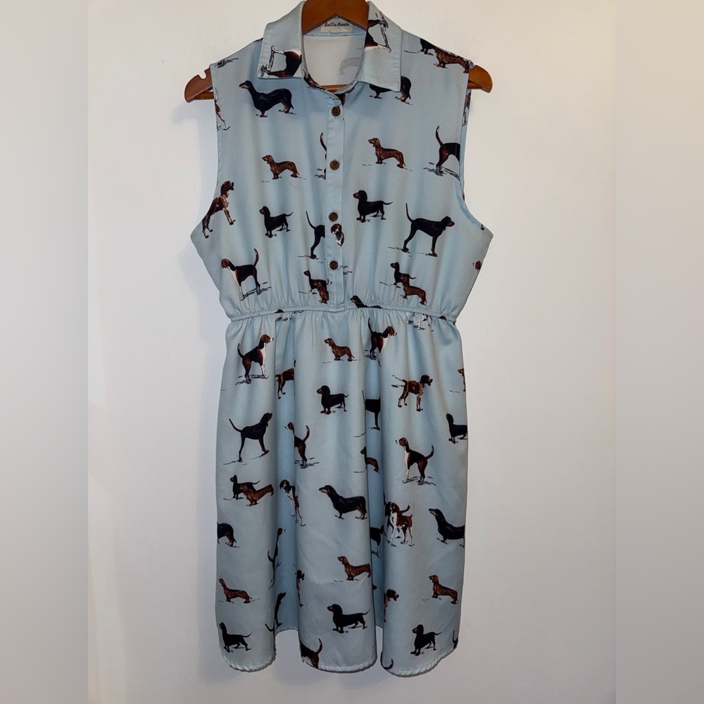🐶 LaVieLente Sleeveless Dog Print Shirt Dress Light Blue Collared Mini Size XXL - Picture 4 of 15